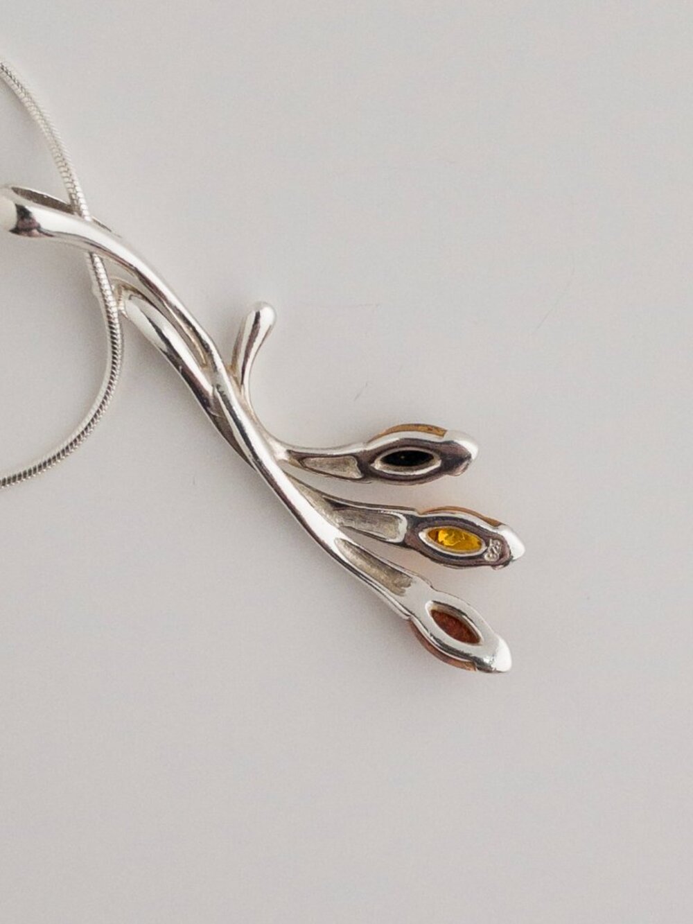 Sterling Silver Baltic Amber Necklace & Stud Earrings Set Botanical Leaf 925 - Picture 14 of 17